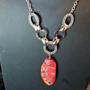 Paparazzi Silver Necklace with Vibrant Red Gumball Pendant